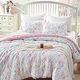 SLEEP ZONE Full Size Comforter Set, Breathable Jersey Knit Soft Duvet Insert Set 3 Pieces Flower Leaves Pattern Bedding Sets for Bedroom All Season, Flower Leaves
