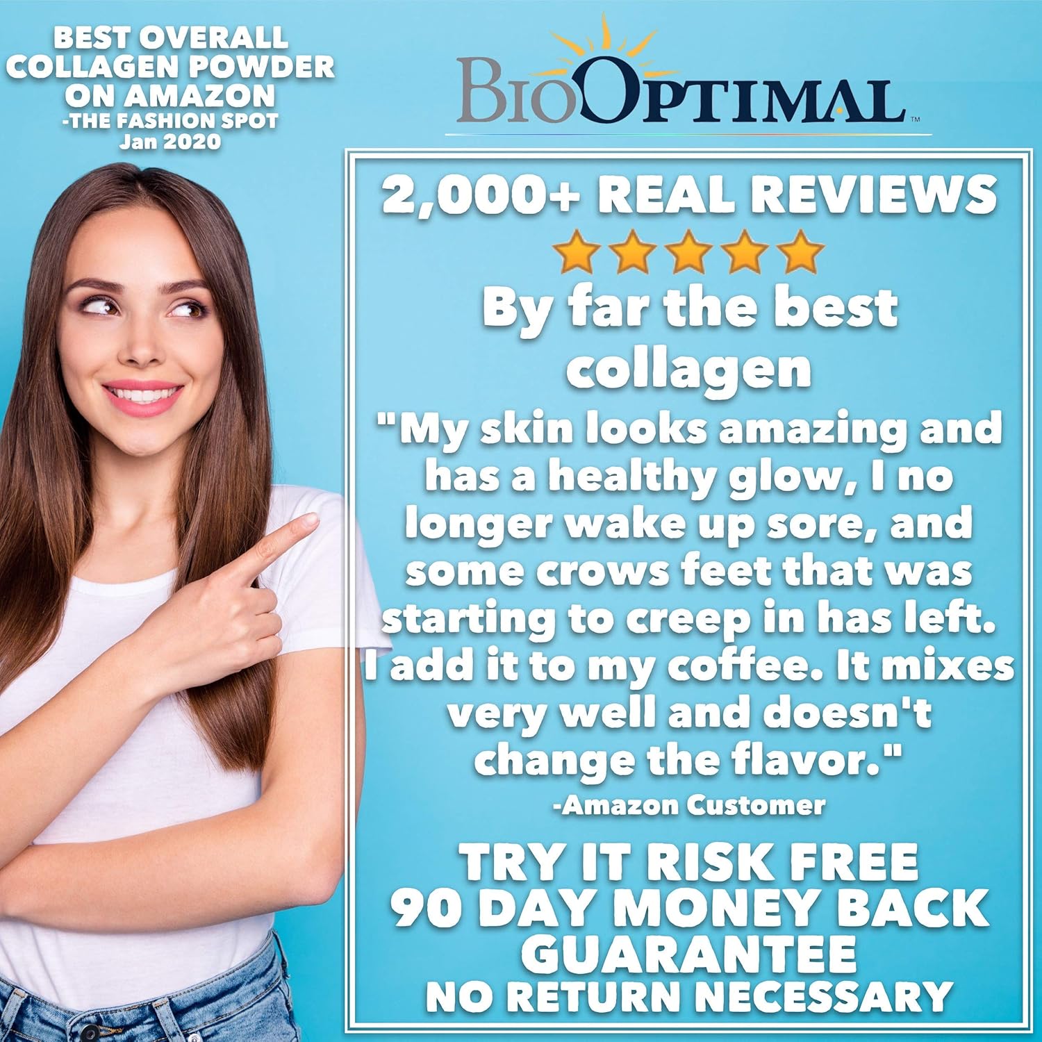 BioOptimal Collagen Powder - Collagen Peptides, Grass Fed, for Skin, Hair, Nails & Joints, Collagen Supplements for Women & Men, Pasture Raised, Dissolves Easily, 300 Grams: Health & Personal Care