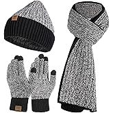 Tofern Winter Beanie Hats Scarf Gloves Set Snow Knit Skull Cap Touch Screen Mittens Long Scarf for Men Women Winter Warm
