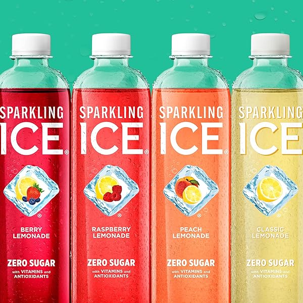 SPARKLING ICE LEMONADE VARIETY PACK, ZERO SUGAR SPARKLING WATER, WITH VITAMINS AND ANTIOXIDANTS, 17 FL OZ, 12 COUNT (LEMONADE FLAVORS: CLASSIC, RASPBERRY, PEACH & BERRY)