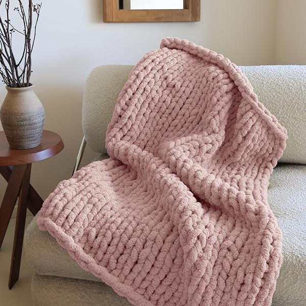 JUMBO CHUNKY YARN FOR HAND KNITTING – SUPER THICK CHENILLE CHUNKY YARN FOR CROCHETING – EXTRA SOFT BULKY FLUFFY BLANKET BIG YARN 8 JUMBO PACK (27YDS,8 OZ EACH SKEIN) PINK