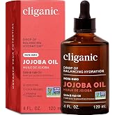 Cliganic Jojoba Oil ,100%, Non-GMO, Cold Pressed for Face, Hair &amp; Skin 4oz | Moisturizing Carrier for Nails, Hexane &amp; Fragrance Free, Unrefined , Pure, Natural Fast Absorbing, Fast Absorbing