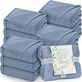Buryeah 12 Pack Dusty Blue Oeko-Tex Certified Bulk Wedding Blankets for Guests, 50 x 60 Inch Flannel Throw with Thank You Cards & Ribbon, Bulk Wedding Souvenir Gifts, Spa & Sleepover Party Favors