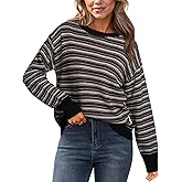 Glamaker Womens Sweaters Striped 2025 Fall Trendy Casual Long Sleeve Sweater Knit Jumper Tops Outfits Clothes