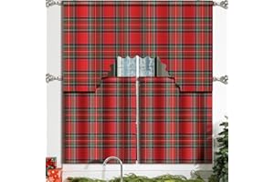 Remagr Christmas Kitchen Curtains 3 Pieces Set Red and Black Buffalo Plaid Window Curtains and Valance for Kitchen Home Bedroom Living Room Cafe Windows 60'' x 36'' Valance & 36'' x 30'' x 2 Panels