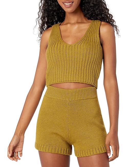The Drop Women's Sylvie Cotton Blend V-Neck Cropped Sweater Tank, Olive Oil, 3X, Plus Size