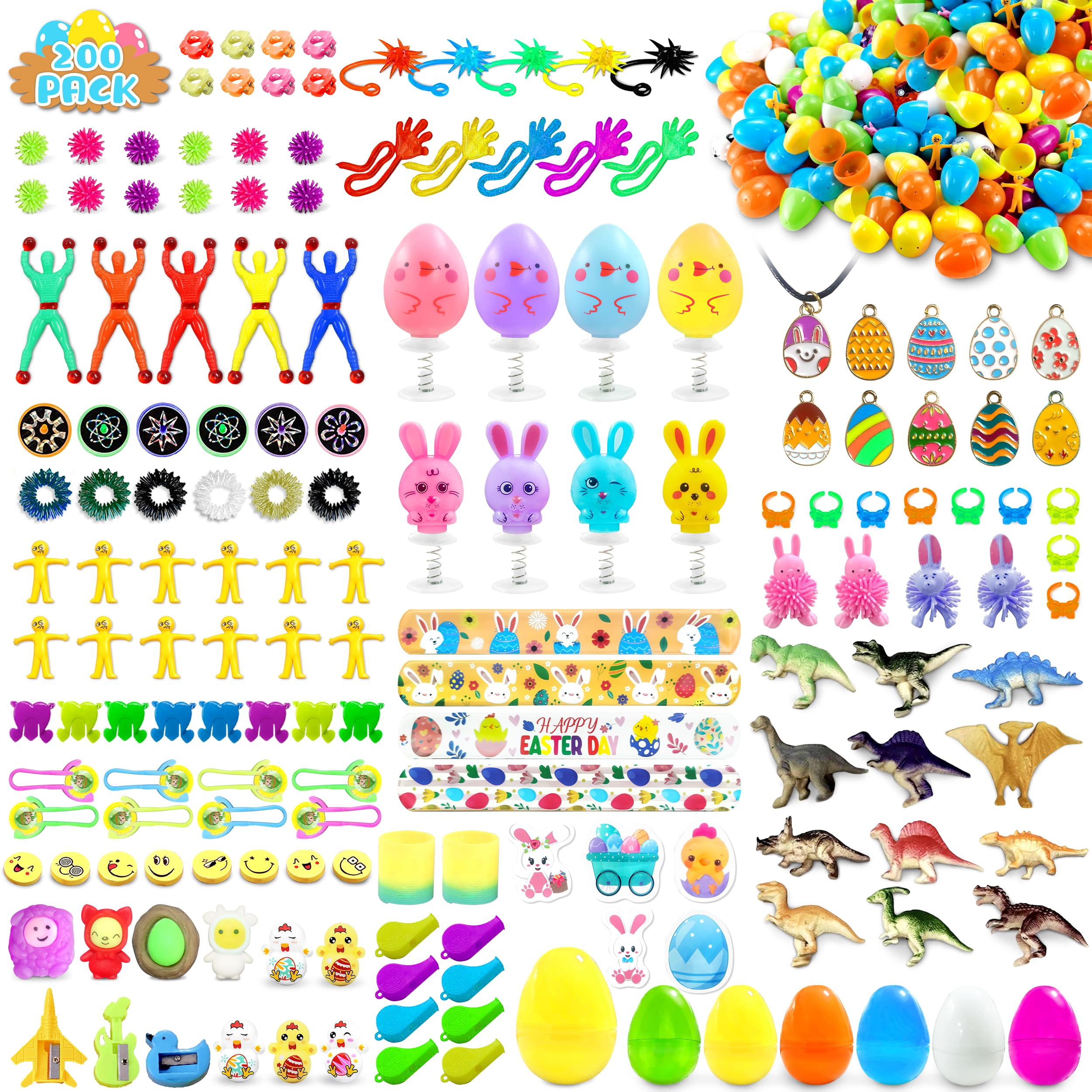 LINAYE 200 Packs Prefilled Easter Eggs with Toys Inside - Pre Filled Stuffed Easter Eggs for Hunt, Basket Stuffers, Party Favors Gifts for Kids Toddler