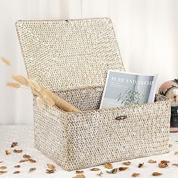 Hipiwe Wicker Woven Baskets Bin with Lid Natural