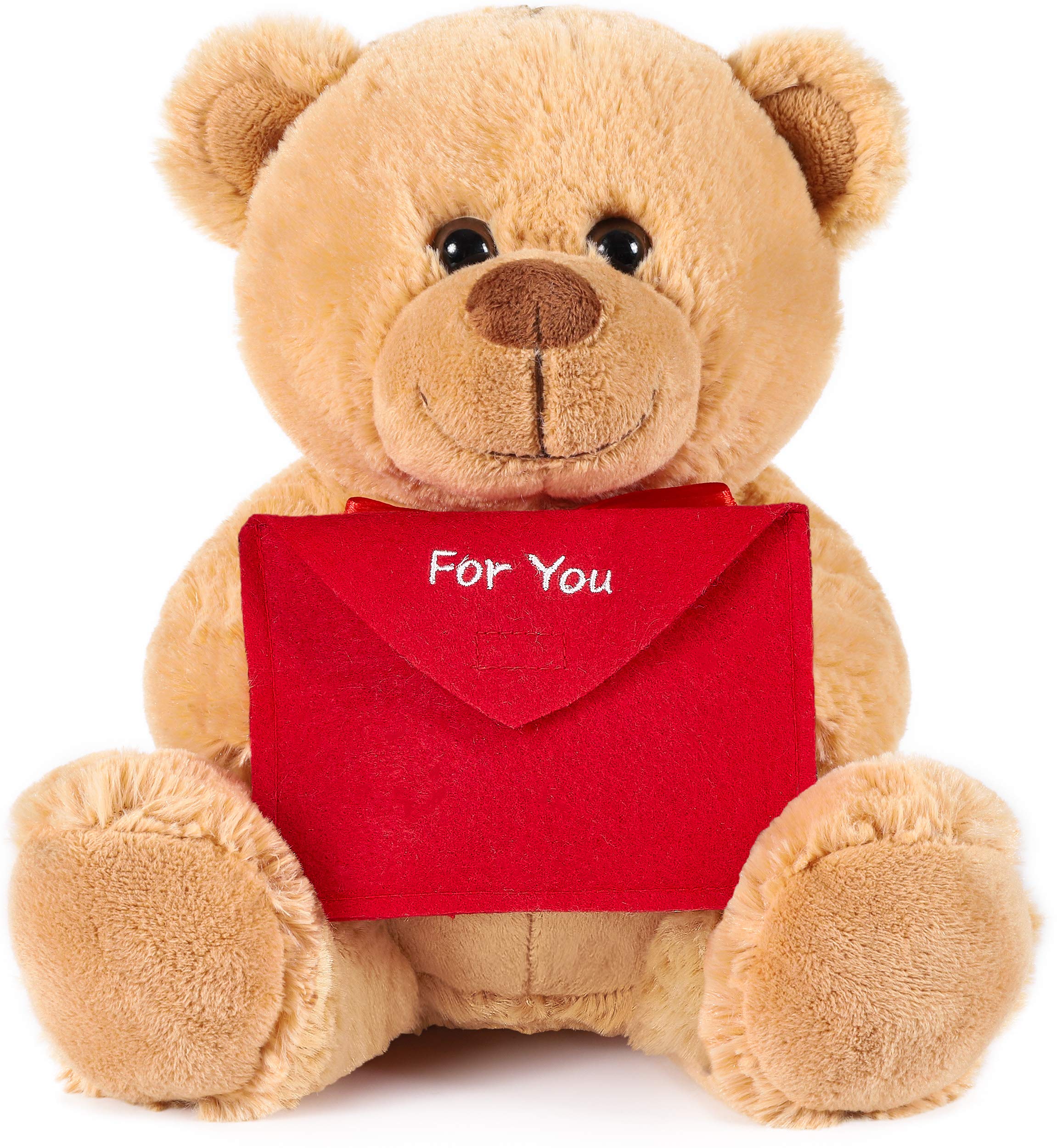 BRUBAKER Teddy Plush Bear with Red Envelope - For You - 10 Inches (25 cm) - Cuddly Toy - Brown - Light Brown