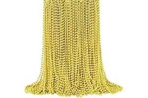 SHAOQINLIN 144 Pcs Gold Mardi Gras Beads, 33'' 7 mm Metallic Gold Bead Necklaces Round Party Beads Necklaces Bulk for Mardi Gras, Christmas, New Year's Day, Carnival Party Favors