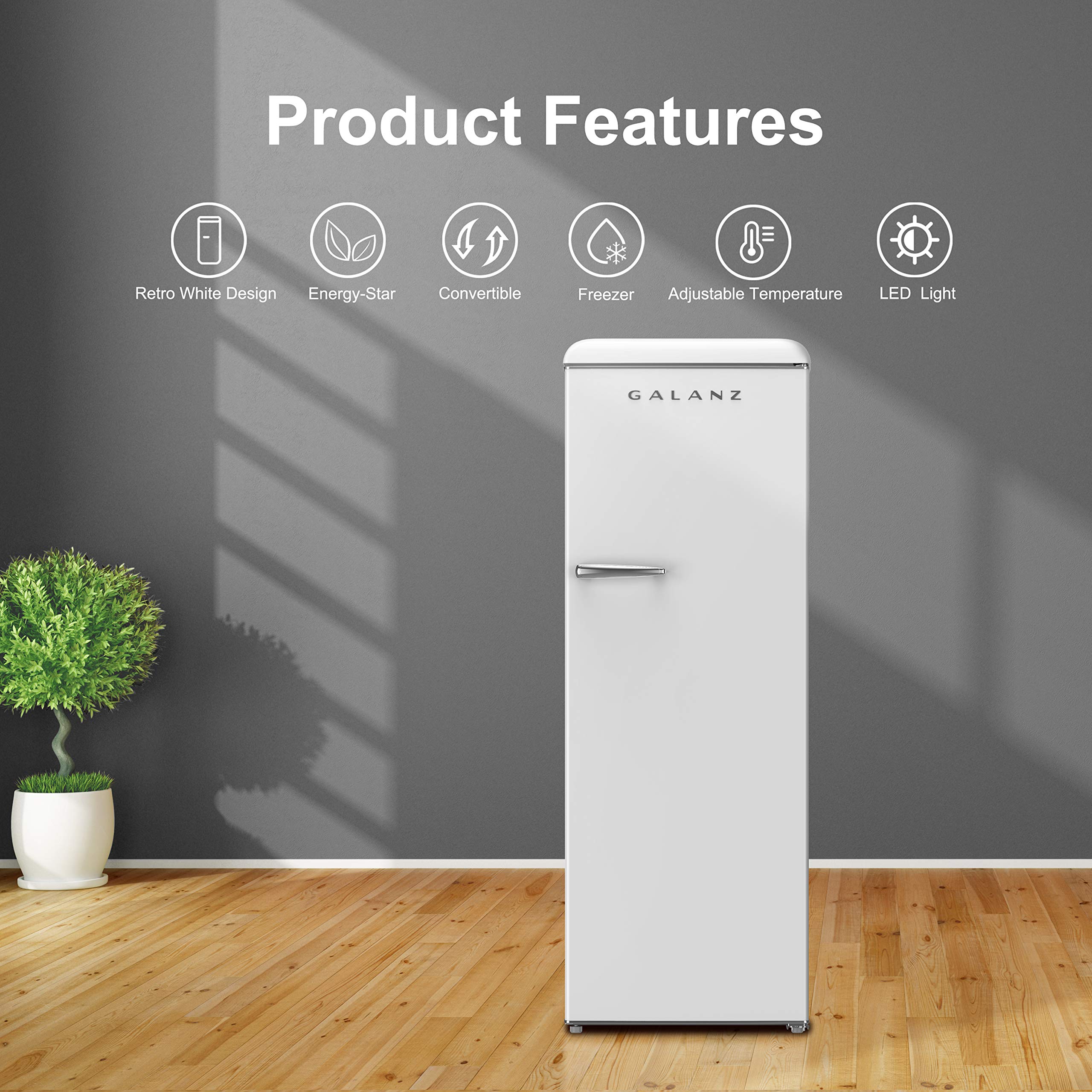 Galanz GLF11UWEG16 Convertible Freezer/Fridge, Electronic Temperature Control, 11 Cu.Ft, Retro White
