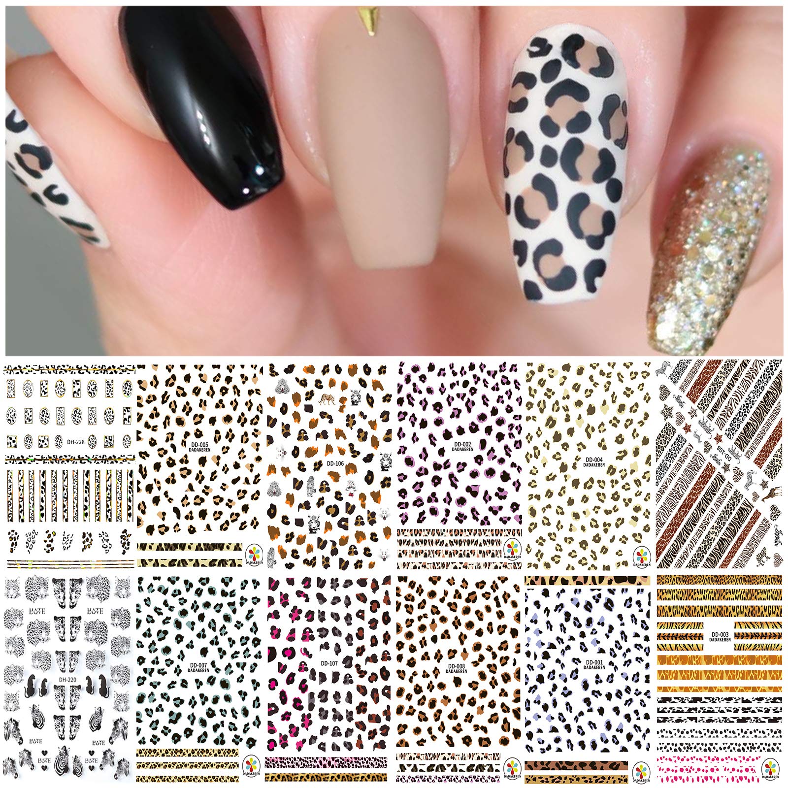 Leopard Print Nail Art Decals Stickers, EBANKU Leopard Print Design Nail Sticker Self-Adhesive Nail Sticker Supplies for Women Girls Nails Decor