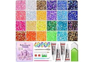 Redtwo 40000Pcs Resin Jelly Rhinestones for Bedazzling, 3mm Multicolor Flatback Rhinestones, Bedazzling Kit with 4Pcs B7000 Jewelry Glue and Tools, Bedazzler Kit for Crafting Book Clothes Makeup Shoes