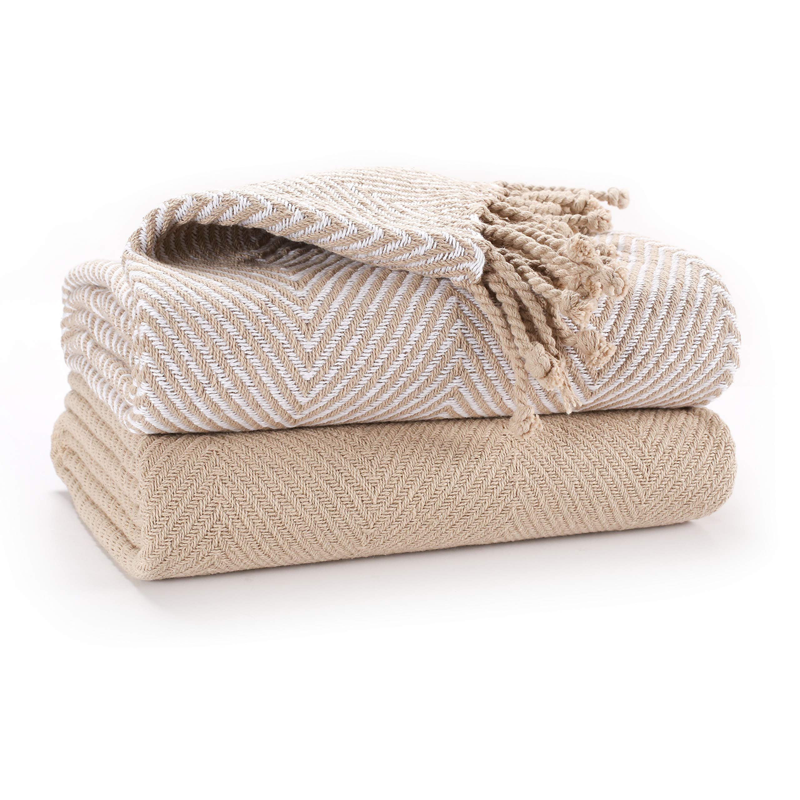 EHC Luxury Throws for Sofa Cover Couch Blanket Pack of 2, Beige Throw -125x150cm โ image 1