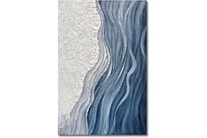 Limiyer Art Hand-Painted Blue and White Texture Abstract Art Oil Painting Modern Art Oil on Canvas Large Wall Art Deco 45x30 inches