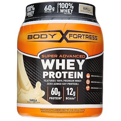 Body Fortress Super Advanced Whey Protein Powder, Plus Creatine and Glutamine, Gluten Free, Vanilla, 32 Ounce (2lb)