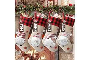 Cysincos Personalized Christmas Stockings, 4 Pack Large Kids Stocking Bags Hanging Socks for Christmas Decor Decorations (Big Hat Santa with Name Tags)