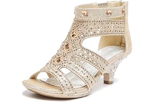 Dufannie Toddler Little Big Kid High Heels Flower Girls Party Dress Shoes Glitter Pump Sandals