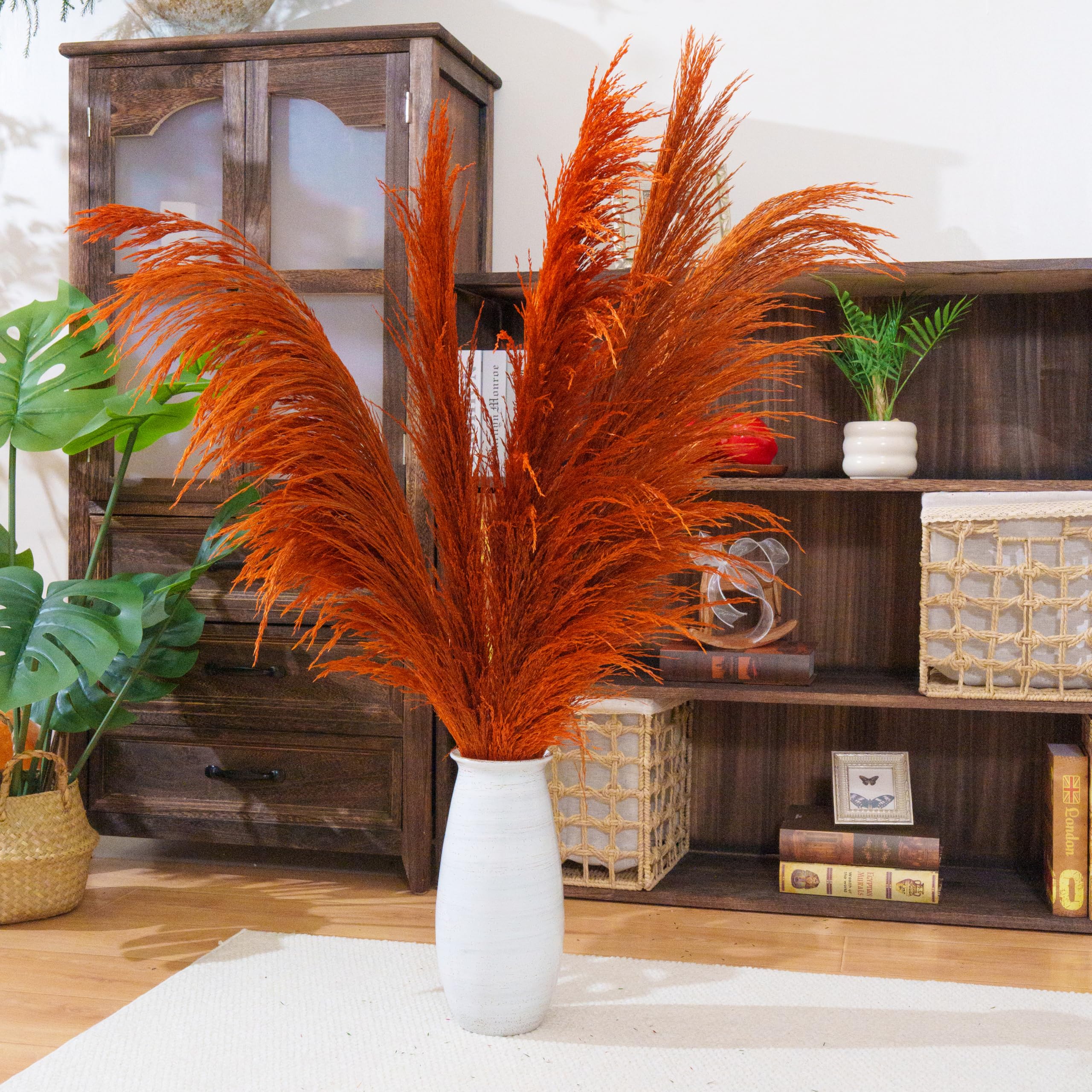 Burnt Orange Pampas Grass Decor Tall,Large Pampas Floral Fluffy,Long Feather Flowers for Boho Wedding Arangement Bedroom Living Room Decorations (burnt orange, 8pcs 31.5"/80cm)