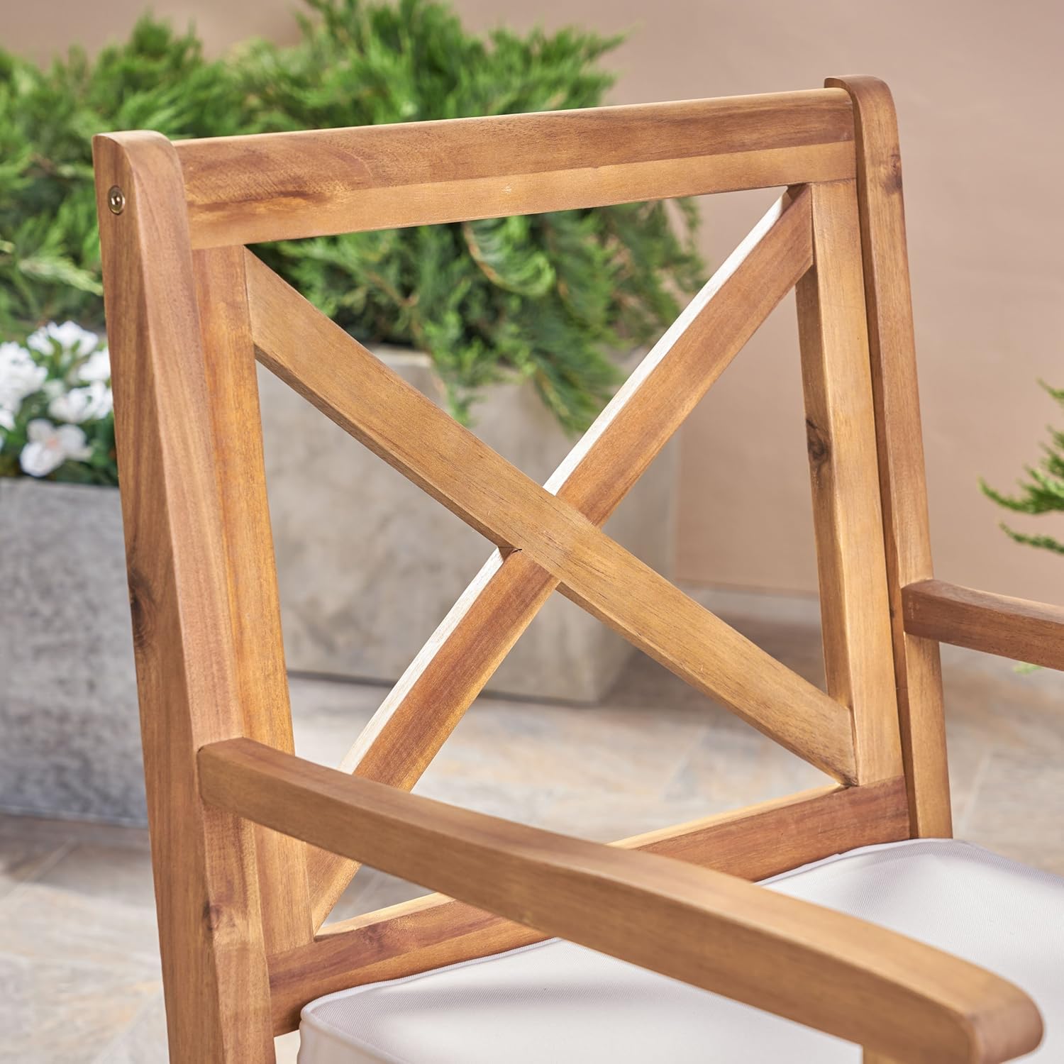 Christopher Knight Home 304680 Peter | Outdoor Acacia Wood Dining Chair Set of 2, Teak/Cream Cushion : Garden & Outdoor