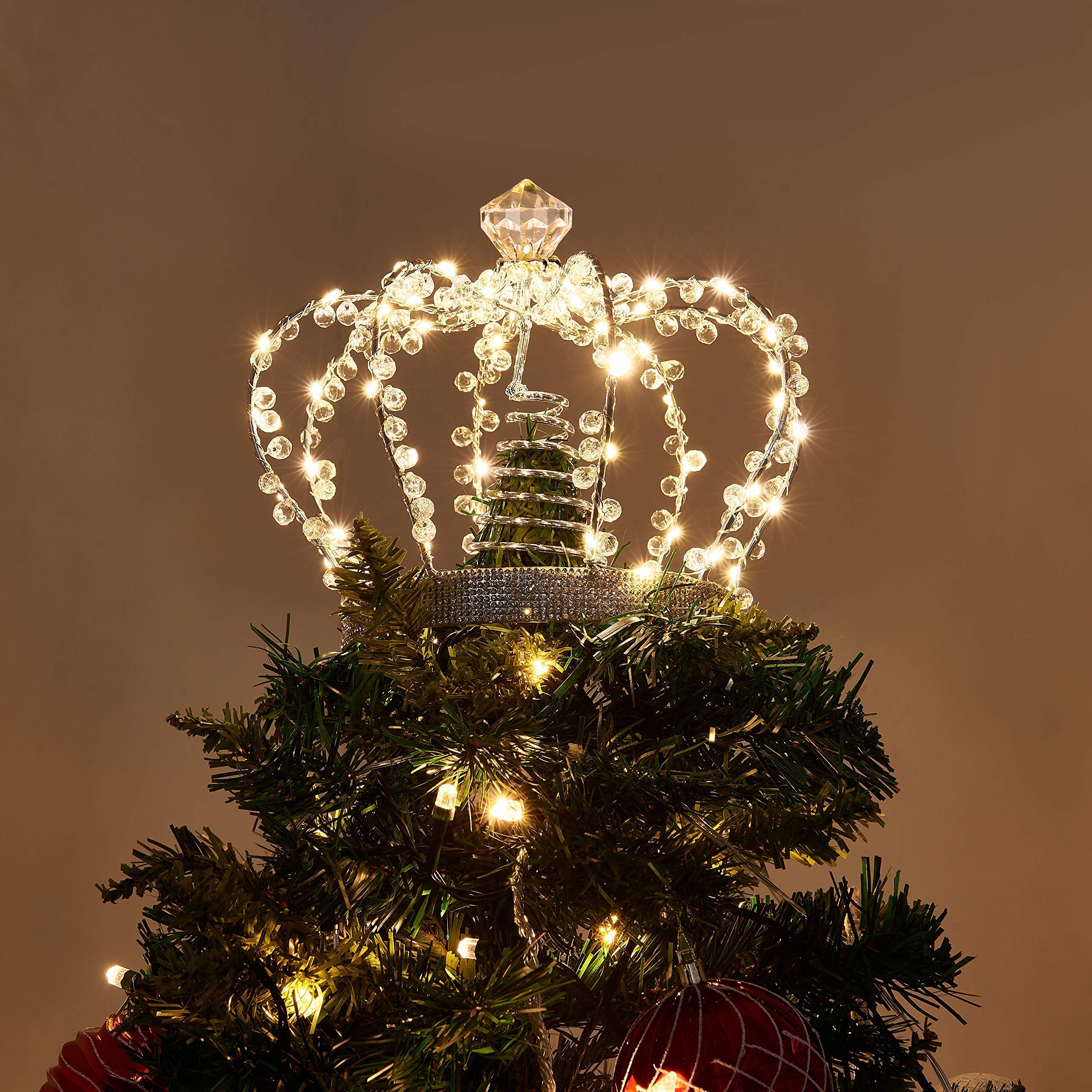 EAMBRITE Christmas Crown Tree Topper Twinkling Jewelled Crown with 60 Warm White LEDs Plug in for Christmas Tree Decorations