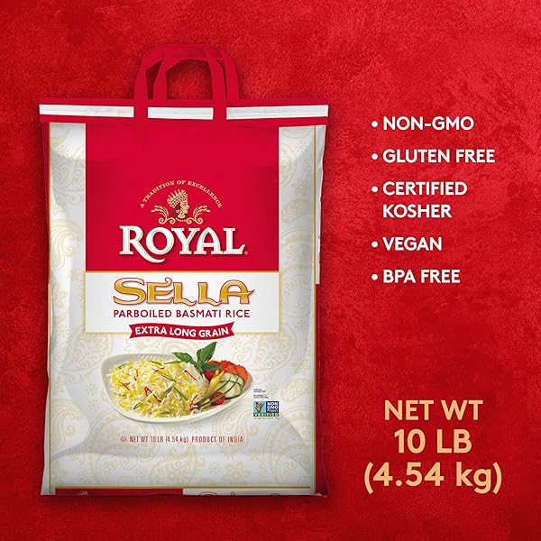ROYAL CHEF’S SECRET SELLA BASMATI RICE – AUTHENTIC EXTRA LONG GRAIN PARBOILED BASMATI WHITE RICE – 10 LB BAG