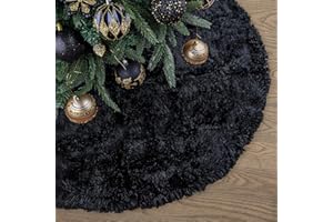 BUVANE Faux Fur Christmas Tree Skirt,Large Luxury Tree Skirt with Snowflake Sequin, Christmas Decorations Holiday Thick Plush Tree Xmas Ornaments (Black, 36 Inch)