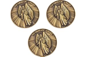 LOGOS COINS Guardian Angel Christian Challenge Coin, Bulk Pack of 3, Pass Along Token of Assurance and Peace, Handout for Sunday School or Kids Church, Antique Gold-Color Plated Psalm 91 Gift
