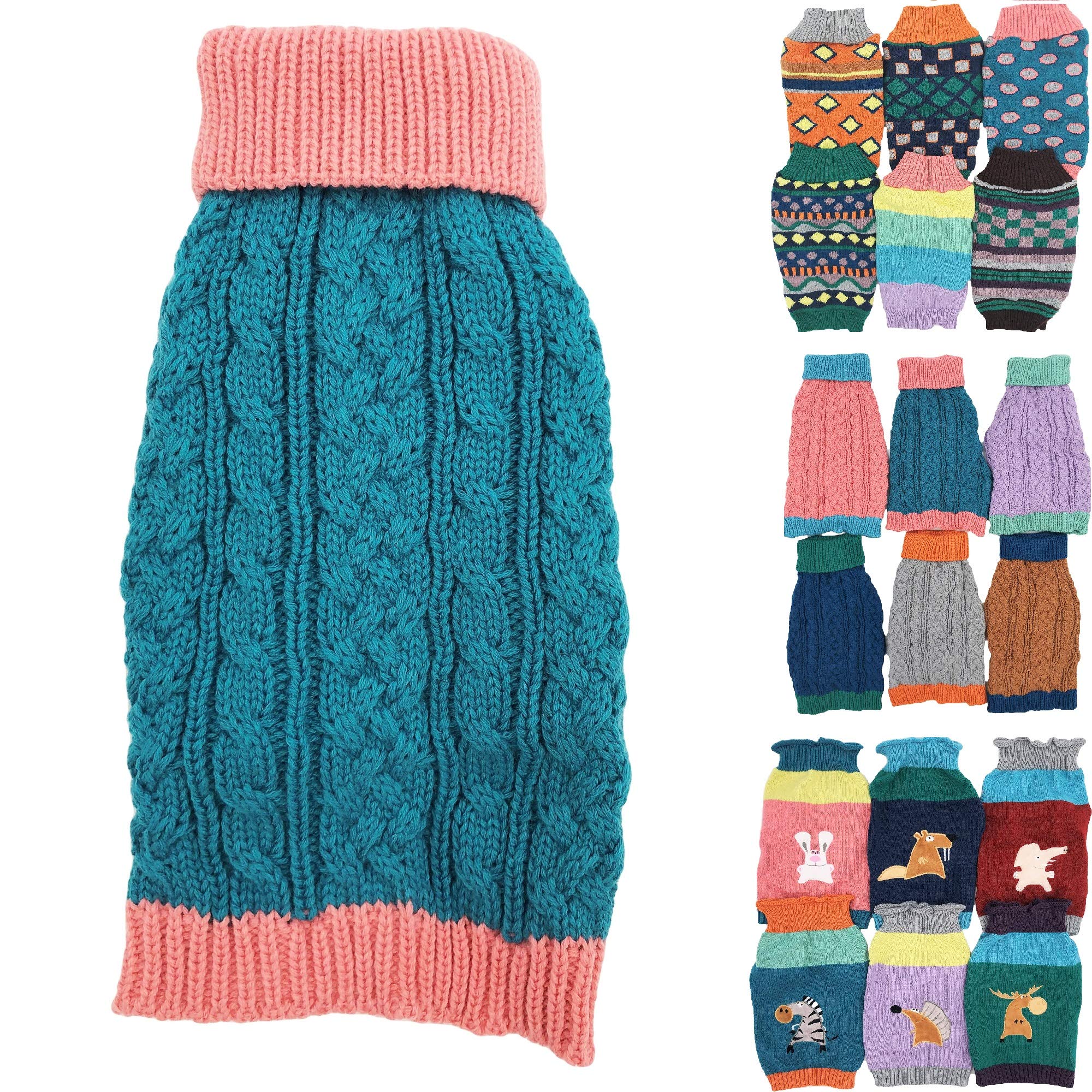 Dog Sweater Knitted Fashion Warm Soft Winter Clothes for Small Large Pet Cat Puppy (XL: Length - 22", Teal)