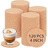 Kifmurase 120Pcs Round Cork Coasters, Absorbent Heat Resistant Reusable Tea or Coffee Coaster, Bulk Blank Coasters DIY Crafts, Non-Slip Coaster for Home Tabletop Decoration Wedding, Coffee Bar