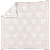 Barefoot Dreams CozyChic Dream Receiving Baby Blanket, Ultra Soft Plush Microfiber Baby Blankets for Boys and Girls, Lightweight Cozy Comfort, Machine Washable, 30" x 30", Pink-White Hearts