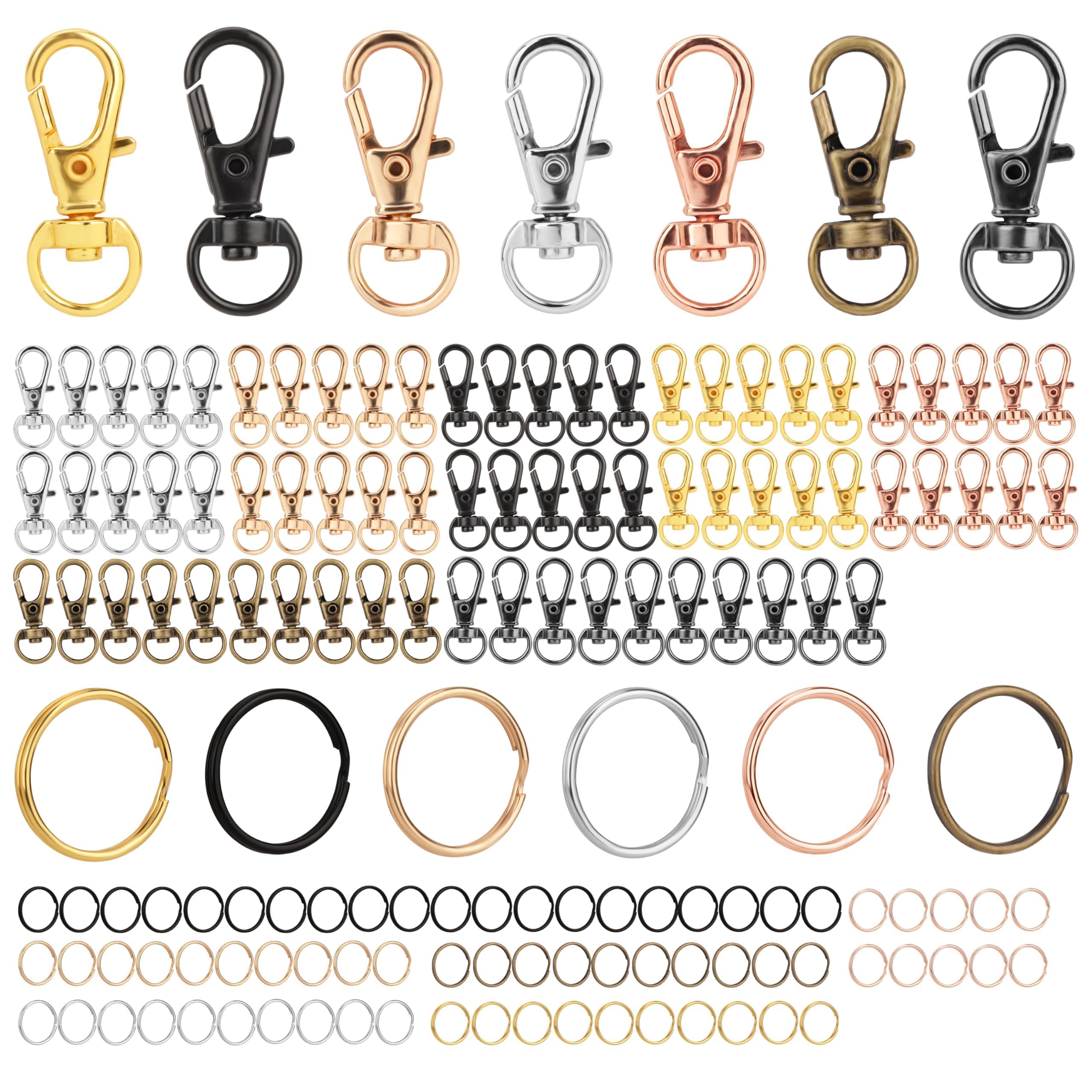 Belle Vous Metal Swivel Snap Lobster Hook Clasps & Jump Ring Set (140 Pack) - Carabiner Key Ring Hooks with Trigger Claw Clasp Clips for Keychains, Lanyards, DIY Crafts & Jewellery Making