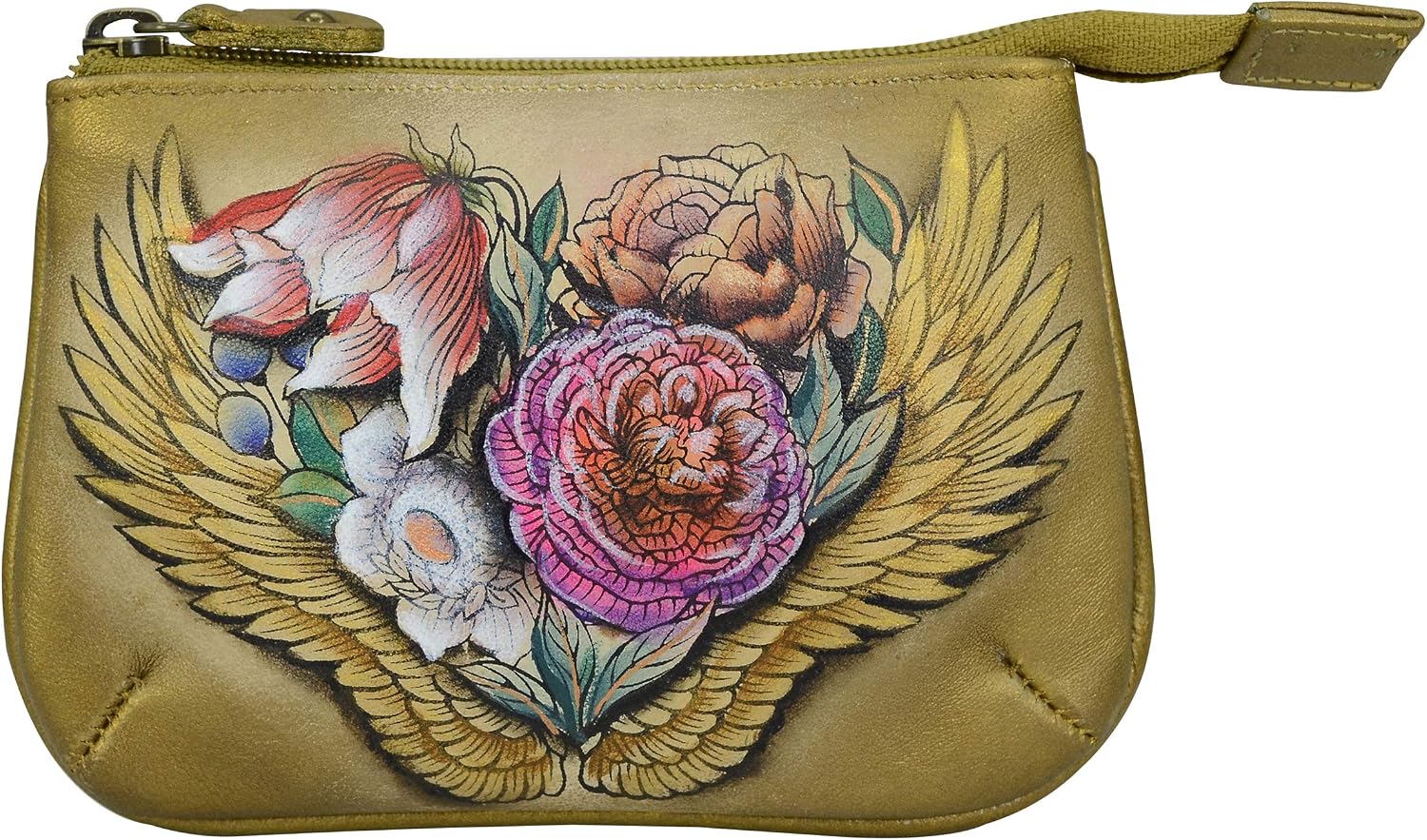 Anuschka Women’s Hand-Painted Genuine Leather Medium Zip Pouch - Angel Wings