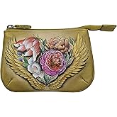 Anuschka Women’s Hand-Painted Genuine Leather Medium Zip Pouch - Coin and Key Pouch - Zippered, 2 Key Fobs