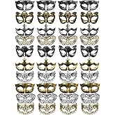 Yunsailing 40 Pcs Masquerade Mask Vintage Antique Venetian Mask for Men Women Parade Party Performance Bar Carnival(Gold, Silver)