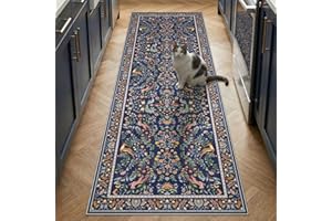 Hroza 2x6 Boho Runner Rug, Peacock Rug Non Slip Low Pile Carpet Runner for Hallway Washable Floor Kitchen Mat