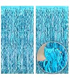 AIQINHU Blue Tinsel Foil Fringe Curtain Backdrop, 3.3 X 8.2 Ft Metal