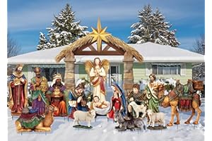 Geelin 15 Pcs Metal Christmas Outdoor Nativity Scene Set 3.94ft Large Nativity Yard Sign with Stakes Waterproof Holy Family Jesus Birth Manger Scene for Yards Lawn Garden Xmas Party Decor