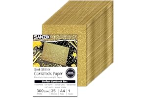 SANZIX 25 Sheets Gold Glitter Cardstock Paper - 8.2"x11.7", 110lb 300 GSM, Heavyweight Sparkly Gold Glitter Paper Cardstock for Cricut, Scrapbook, DIY Crafts, Christmas, Decorations, Cards, Gift Box