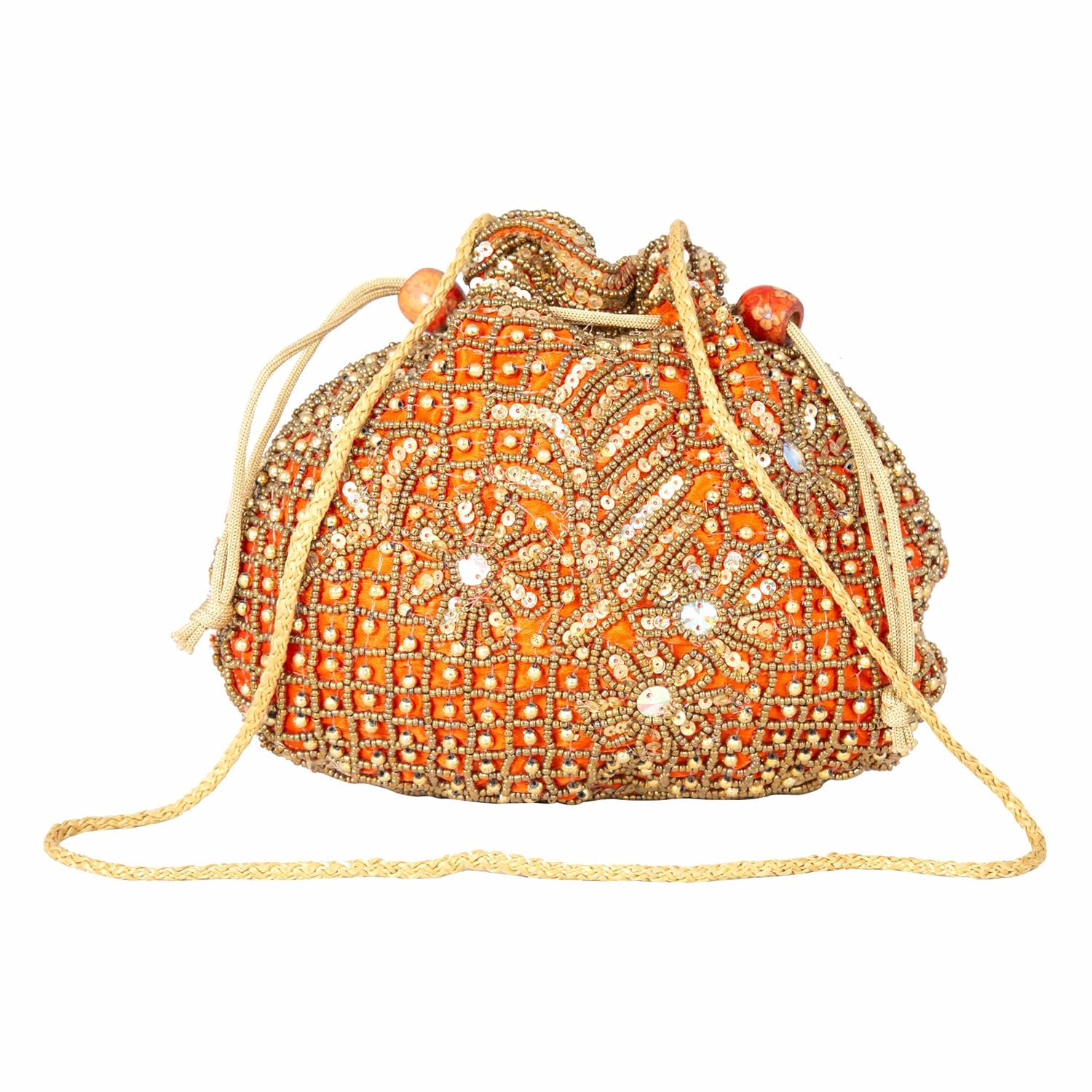besterbuy women's handmade ethnic embroidery potli bag (reddish orange, bbmhb04)