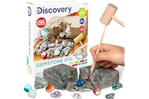 Discovery Kids Gemstone Dig Stem Science Kit by Horizon Group Usa, Excavate, Dig & Reveal 11 Real Gemstones, Includes Goggles, Excavation Tools, Streak Plate, Magnifying Glass & More
