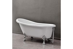 WOODBRIDGE B-0022 Traditional Oval Acrylic Freestanding Tub | White Double Slipper Bathtub with Feet in Polished Chrome Finish for Bathroom, Clawfoot 59"