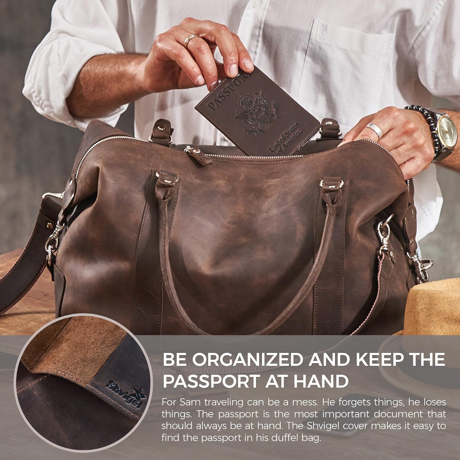 Shvigel Leather Passport Cover - Holder - for Men & Women - Passport Case (Brown Vintage): Office Products