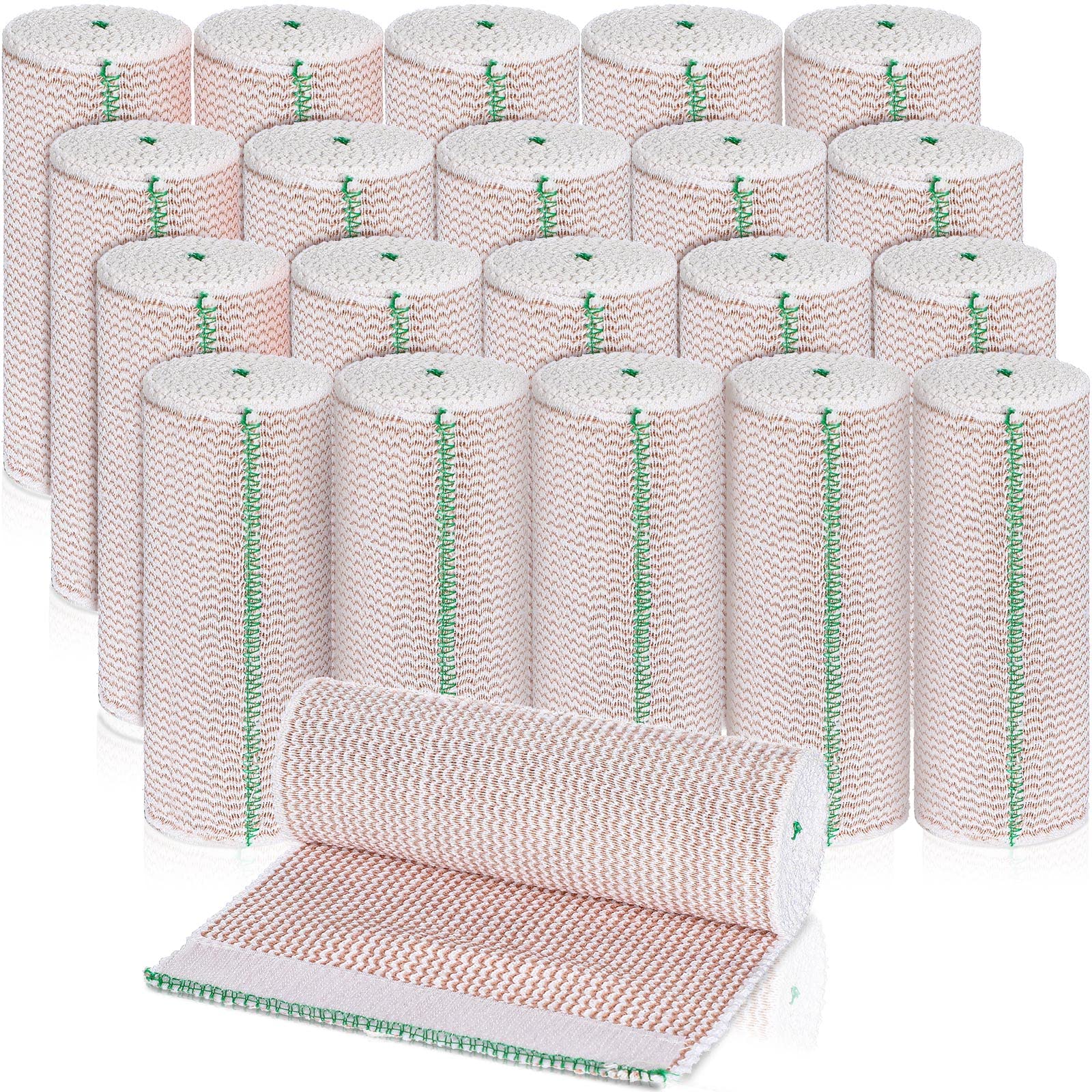 Photo 1 of Reginary 20 Pack 6 Inch Elastic Bandage Wrap with Self Closure on Both Ends Athletic Stretchable Compression Bandage for Legs, Knees, Ankles, Wrists, Elbows, Shoulders (Green Trim)