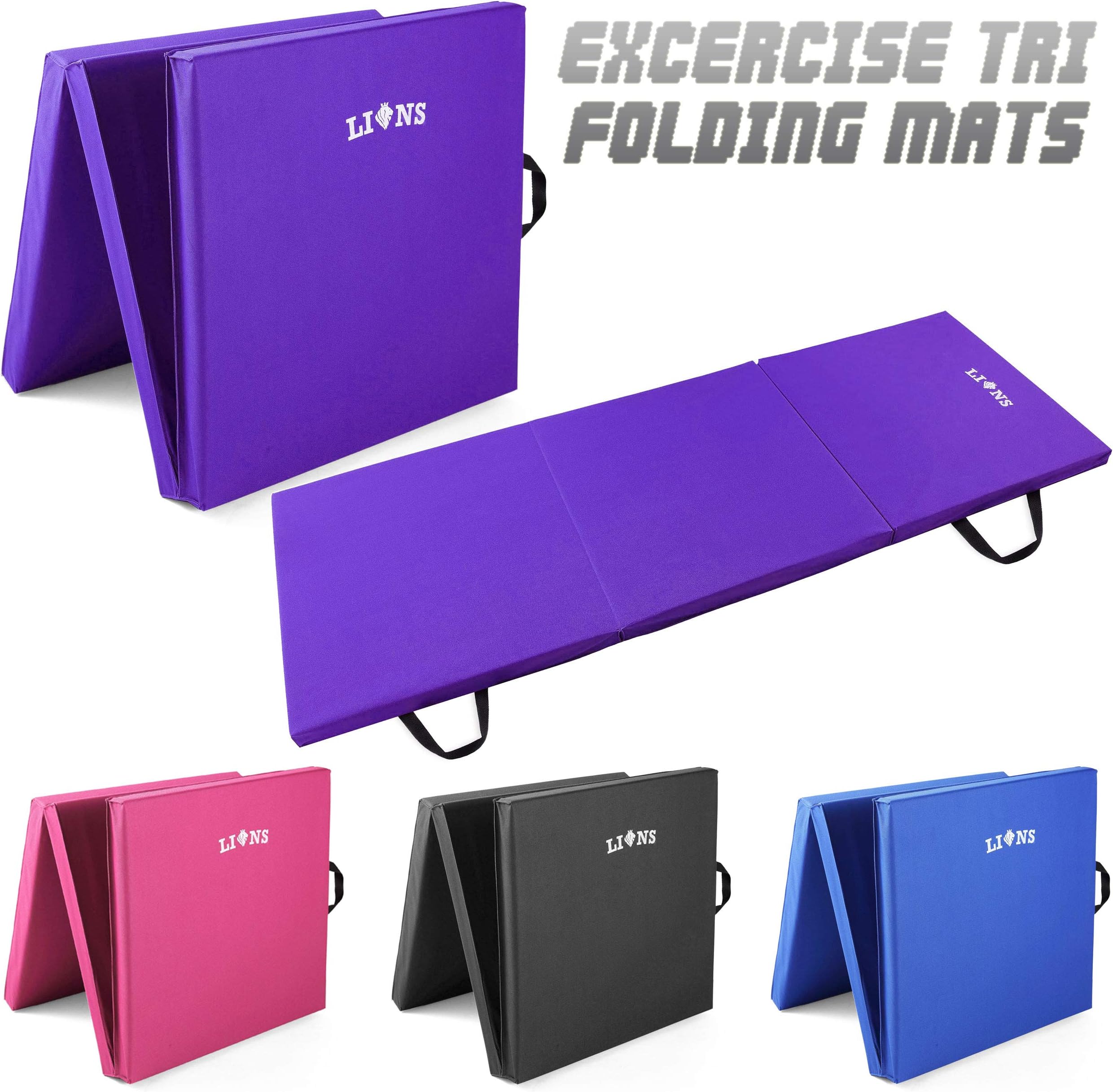 Lions Tri Folding Exercise Yoga Mat Fitness Leather Pilates Physio Crash Water Proof Gym Workout Camping Non Slip