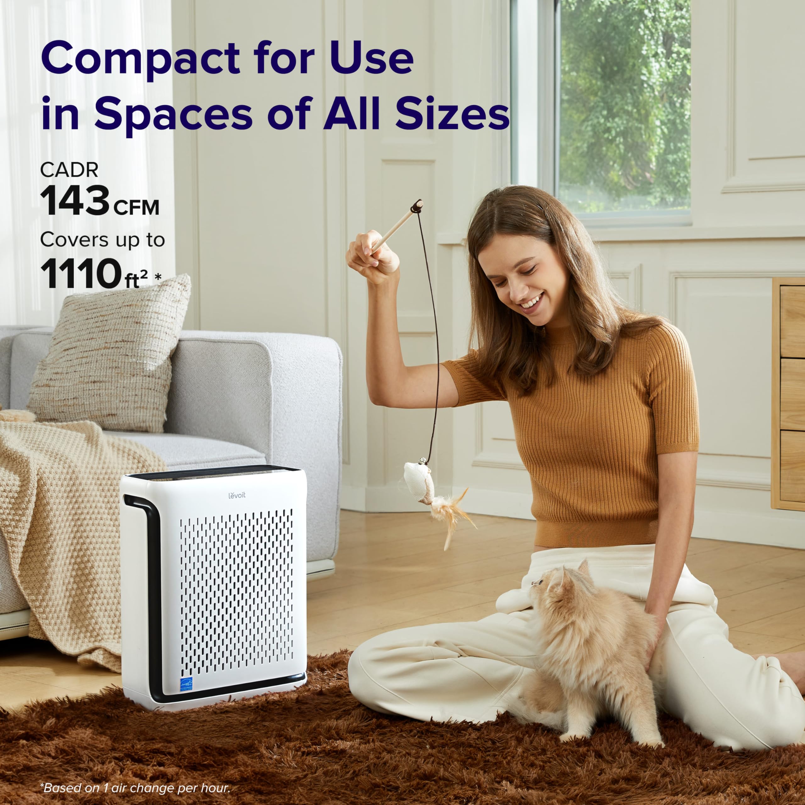 LEVOIT Air Purifier for Home Large Room Up to 1073Ft² with Air Quality Monitor, AHAM VERIFIDE, Smart WiFi, Washable Pre-Filter, HEPA Sleep Mode for Pets, Allergies, Dust, Pollen, Vital 100S-P, White