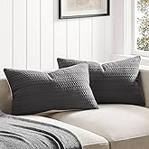 ZeeMart 100% Cotton Waffle Textured Lumbar Throw Pillow Covers Set of 2, 12x20 Inch Charcoal, Soft Farmhouse Decorative Couch Pillow Cases Dark Grey Cushion Covers for Sofa Bed Living Room Home Decor