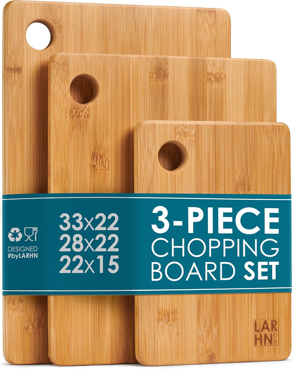 LARHN Premium Extra-Thick 3-Piece Bamboo Chopping Board Set 33x22cm