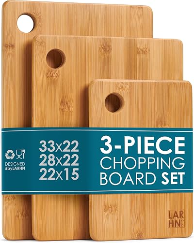 LARHN Premium Extra-Thick 3-Piece Bamboo Chopping Board Set 33x22cm