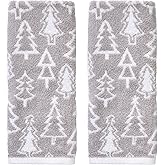 SKL Home Christmas/Winter Mod Tree 100% Cotton Premium 2-Piece Hand Towel Set, 450 GSM, Reversible Jacquard, Soft & Absorbent, Decorative for Bath/Kitchen/Bar, Gray